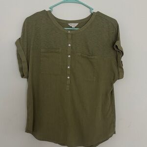 Lucky Brand Olive Green Button-Up Blouse